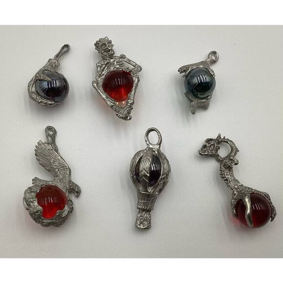 Lot of 6 pewter pendants with crystal glass balls - Picture 1 of 7